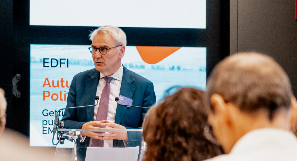 EDFI Association CEO David Kuijper speaking at EDFI event on SFDR 2.0. 24 September 2026